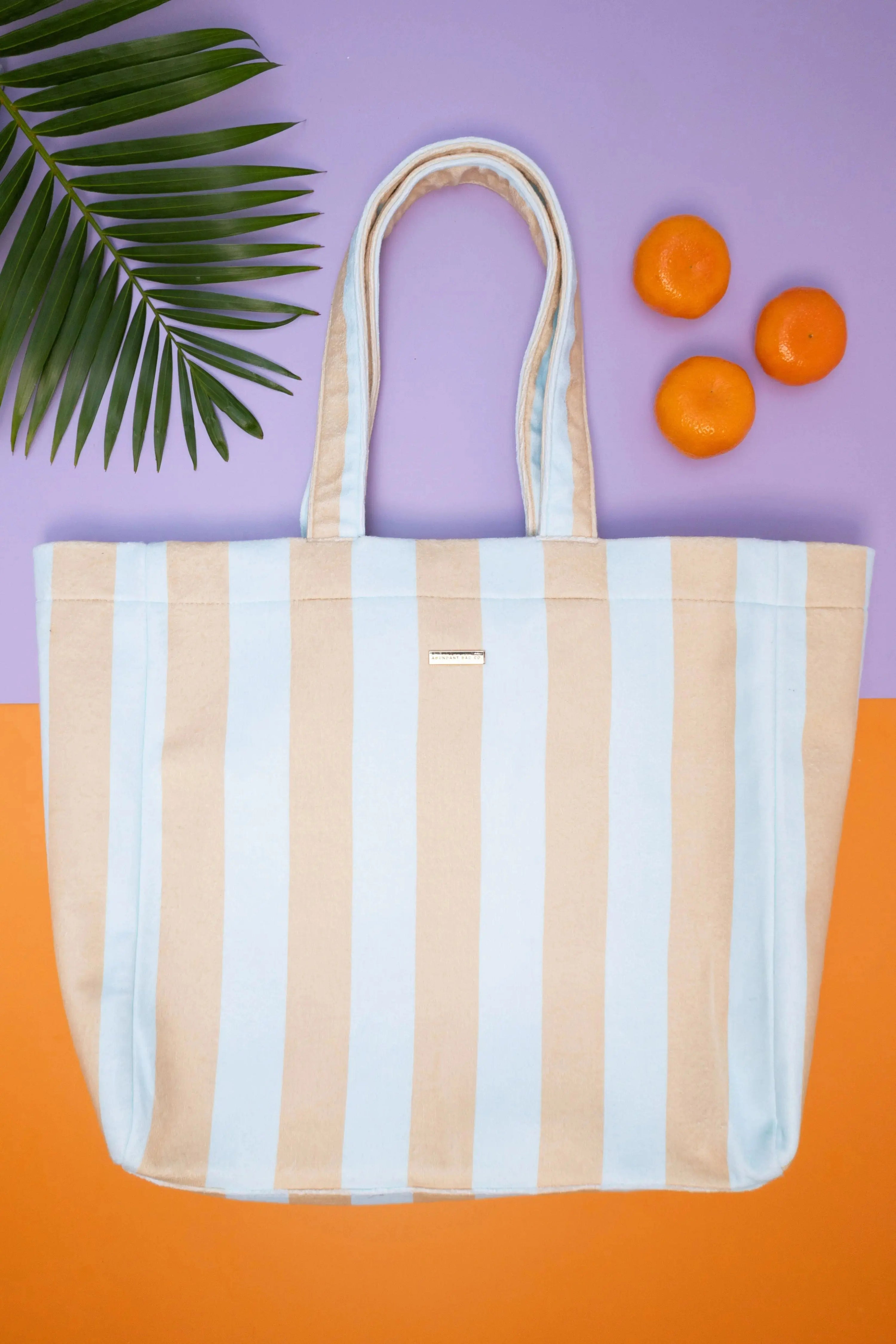 Large striped terry towelling carry-all tote bag with wide shoulder straps for beach and everyday use