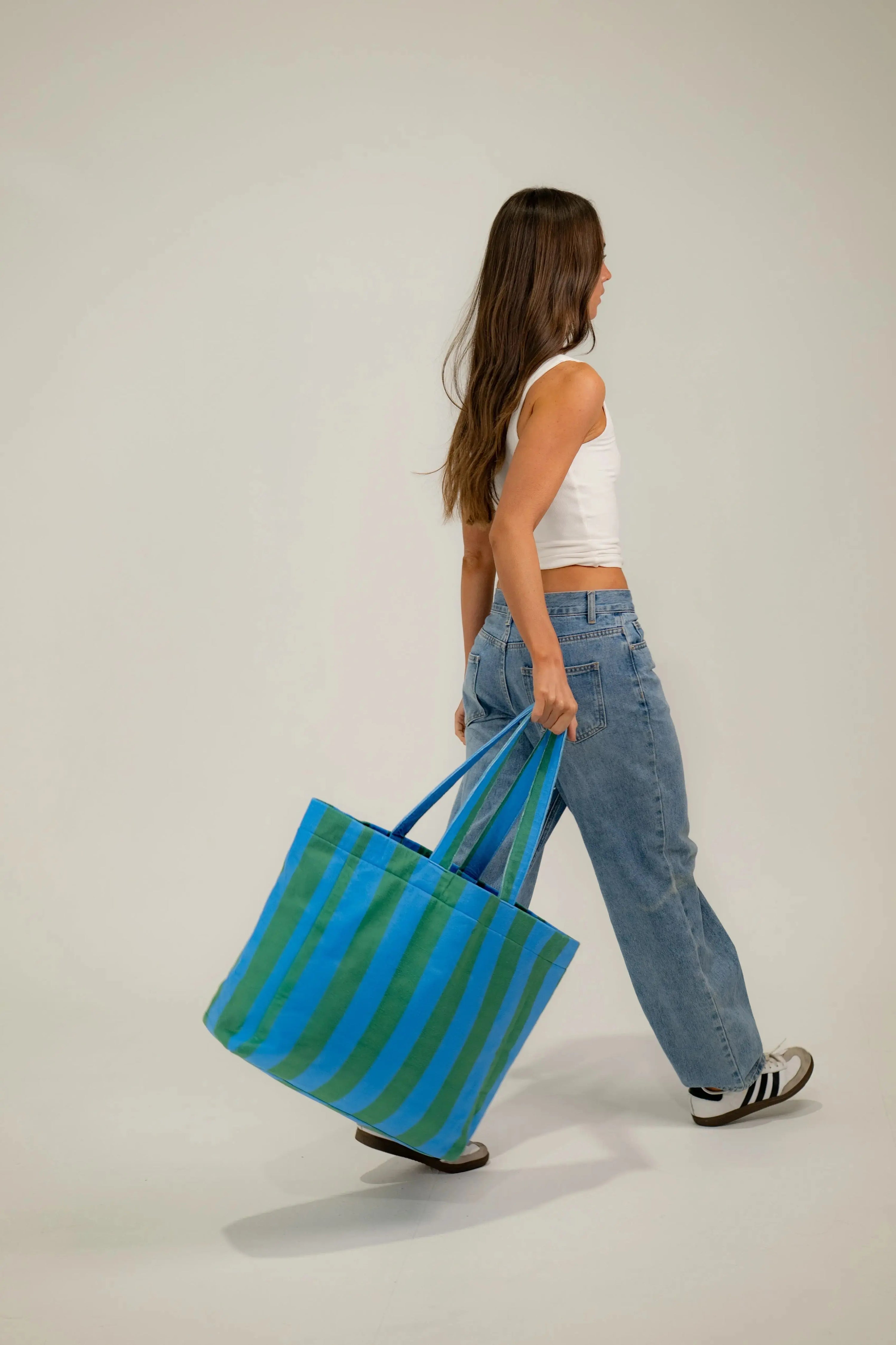 Large terry towelling carry-all tote bag with wide shoulder straps for beach and everyday use